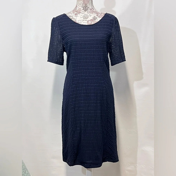 MAEVE for ANTHROPOLOGIE Navy blue texture short sleeve sheath dress size L.‎ - Picture 2 of 10